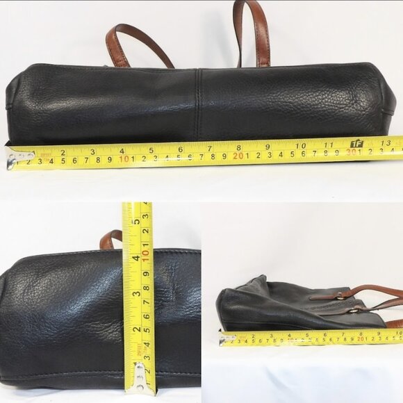 Fossil Black Pebble Leather Tote/Shoulder Bag with Brown Leather straps - Picture 7 of 10